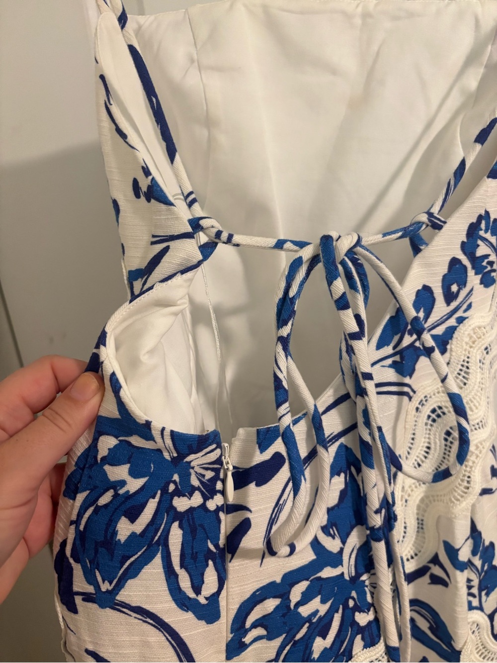 NWT SIGNIFICANT OTHER Eleni Maxi Dress Blue Ivory Lace Cream Hibiscus Size 2 - Picture 12 of 15